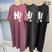 【初色】韓系中大碼印花圖案圓領短袖T恤洋裝 -6款任選-33861(M-2XL可選) M C.紫紅色