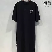 【初色】韓系中大碼印花圖案圓領短袖T恤洋裝 -6款任選-33861(M-2XL可選) M D.黑色