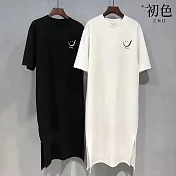 【初色】韓系中大碼印花圖案圓領短袖T恤洋裝 -6款任選-33861(M-2XL可選) M D.白色