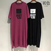 【初色】韓系中大碼印花圖案圓領短袖T恤洋裝 -6款任選-33861(M-2XL可選) M F.紫紅色