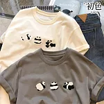 【初色】圓領T恤刺繡熊貓短袖上衣-共2色-69244(M-2XL可選) L 奶白色