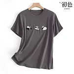 【初色】圓領T恤刺繡熊貓短袖上衣-共2色-69244(M-2XL可選) L 灰色