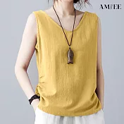 【AMIEE】純色棉麻圓領無袖背心(KDTY-6010) 2XL 黃色