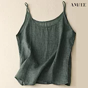 【AMIEE】復古棉麻顯瘦小吊帶打底背心(KDTY-8275) 2XL 綠色