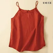 【AMIEE】復古寬鬆棉麻打底背心(KDTY-5810B) L 紅色