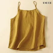 【AMIEE】復古寬鬆棉麻打底背心(KDTY-5810B) XL 黄色