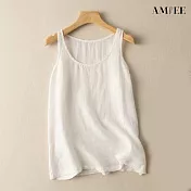 【AMIEE】純色棉麻背心吊帶無袖背心(KDTY-5887) XL 白色
