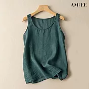 【AMIEE】純色棉麻背心吊帶無袖背心(KDTY-5887) 2XL 綠色