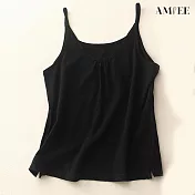 【AMIEE】寬鬆棉麻吊帶打底背心(KDTY-6610) XL 黑色