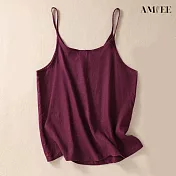 【AMIEE】日系棉麻無袖小吊帶背心(KDTY-8350) 3XL 紫色