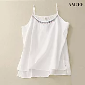 【AMIEE】復古棉麻無袖吊帶背心(KDTY-8250) XL 白色