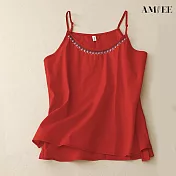 【AMIEE】復古棉麻無袖吊帶背心(KDTY-8250) XL 紅色