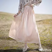 【MsMore】 波光寬鬆鬆緊高腰百褶垂墜感粉色半身長裙# 121606 2XL 粉紅色