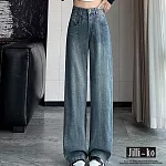 【Jilli~ko】時尚高腰闊腿直筒拖地牛仔褲 M-XXL J11751  M 復古藍