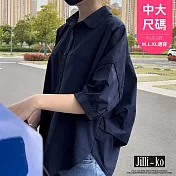 【Jilli~ko】韓版寬鬆時尚設計感開衩泡泡袖襯衫 J10108 FREE 黑色