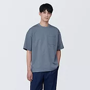【MUJI 無印良品】男棉混涼感寬版短袖T恤 XS 煙燻藍