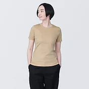 【MUJI 無印良品】女有機棉不易汗染圓領短袖T恤 S 米色