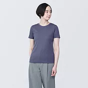 【MUJI 無印良品】女有機棉不易汗染圓領短袖T恤 S 煙燻紫