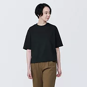 【MUJI 無印良品】女棉混聚酯纖維涼感寬版短袖T恤 S 黑色