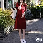 【初色】休閒純色字母印花寬鬆顯瘦圓領短袖連身裙洋裝-紅色-33538(M-XL可選) M 紅色