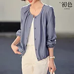 【初色】純色透氣休閒百搭短款外套女外套-共2色-33459(M-2XL可選) L 藍色