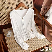 【MsMore】 白色滿分絲滑親膚絲防曬長袖時尚連帽短版外套# 121751 M 白色