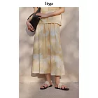 ltyp旅途原品 進口100%精梳麻文藝印花傘裙 時尚優雅A字半身裙女 M L  M 霧黃色