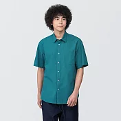 【MUJI 無印良品】男棉水洗平織布短袖襯衫 S 綠色