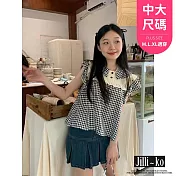 【Jilli~ko】中大尺碼日系甜美飛飛袖格子娃娃襯衫女 J11773 FREE 黑色