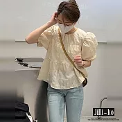 【Jilli~ko】泡泡袖上衣女法式設計短袖襯衫 J11768 FREE 杏色