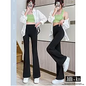【Jilli~ko】黑色微喇叭鯊魚褲女高腰薄款緊身垂感拖地褲 L-XL J11788  L 黑色