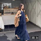 【Jilli~ko】韓版休閒丹寧繞頸無袖背心洋裝女 J11783  FREE 藍色