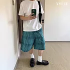 【AMIEE】日系復古藍格子五分短褲(男裝/KDPY-D11) M 綠色