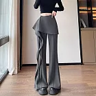 【MsMore】 荷葉邊圍裙式西裝微喇褲高腰海帶裙長褲# 125847 M 灰色
