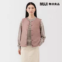 【MUJI 無印良品】女輕量羽絨可攜式無領背心 S 煙燻粉