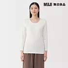 【MUJI 無印良品】女棉保暖厚織U領八分袖T恤 L 柔白