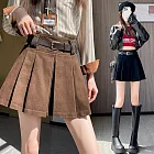 【MsMore】 甜酷辣妹學院百褶裙小個子百搭A字休閒短裙# 125612 L 卡其色