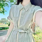 【初色】法式拼色翻領收腰綁帶口袋單排釦中長連衣裙連身洋裝-共2色-16060(M-XL可選) M 綠色