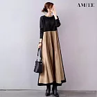 【AMIEE】拼接針織顯瘦A字連衣裙(KDSQ-648) M 圖色
