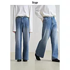ltyp旅途原品 靛藍染磨白重磅雙紗牛仔闊腿褲女秋 M L M 霧霾藍