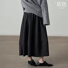 【初色】休閒簡約寬鬆通勤花苞皺褶邊鬆緊腰A字裙半身裙中長裙長裙-共2色-16458(F可選) FREE 黑色