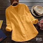 【初色】純色百搭休閒棉麻襯衫上衣-共7色-66564(M-2XL可選) 2XL 黃色