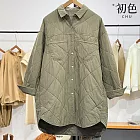 【初色】簡約純色翻領排釦長袖寬鬆中長款襯衫外套女外套-共3色-16731(L/XL可選) L 綠色