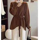 【MsMore】 不規則V領浣熊絨毛衣針織衫繫帶上衣# 126884 FREE 咖色