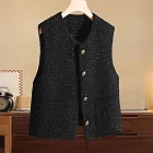 【MsMore】 小香風粗花呢圓領無袖背心外套# 126942 M 黑色