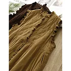 【ACheter】 森系溫暖燈芯絨夾棉加厚高腰顯瘦無袖背心洋裝# 126944 L 卡其色