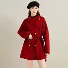 【MsMore】 新年紅色千金毛呢大衣圍脖領小個子呢子外套# 127015 M 紅色