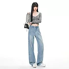 【MsMore】 厚絨超柔紗垂感闊腿牛仔褲寬鬆垂感長褲# 126986 M 藍色