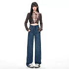 【MsMore】 厚絨超柔紗垂感闊腿牛仔褲寬鬆垂感長褲# 126986 M 牛仔藍色