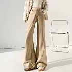 【MsMore】 微喇西裝褲高腰垂感直筒休閒喇叭闊腿褲子# 126987 M 卡其色